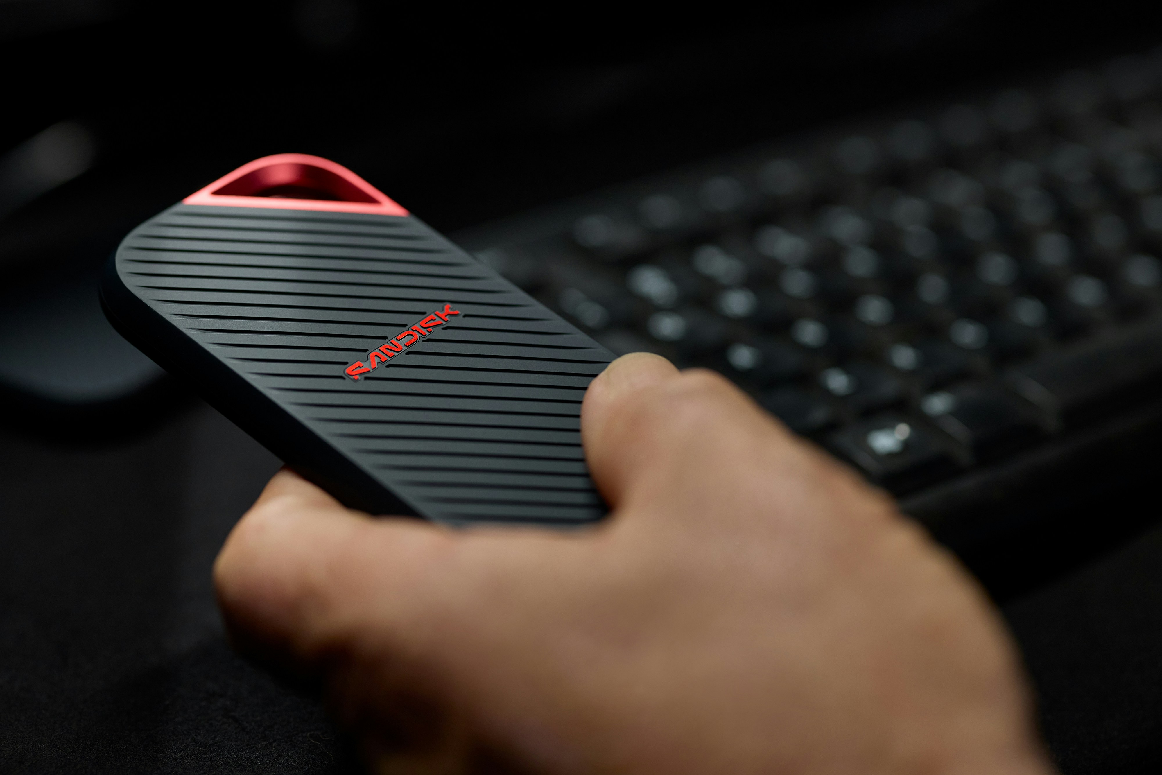 A portable external drive being connected for backup